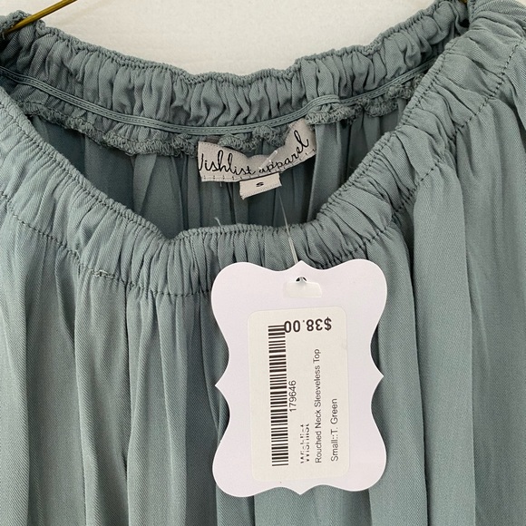 NWT Wishlist Rouched Neck Sleeveless Top (mint green/teal blue) - Picture 3 of 3